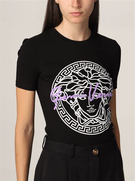 versace black v neck|Versace women's t shirts.